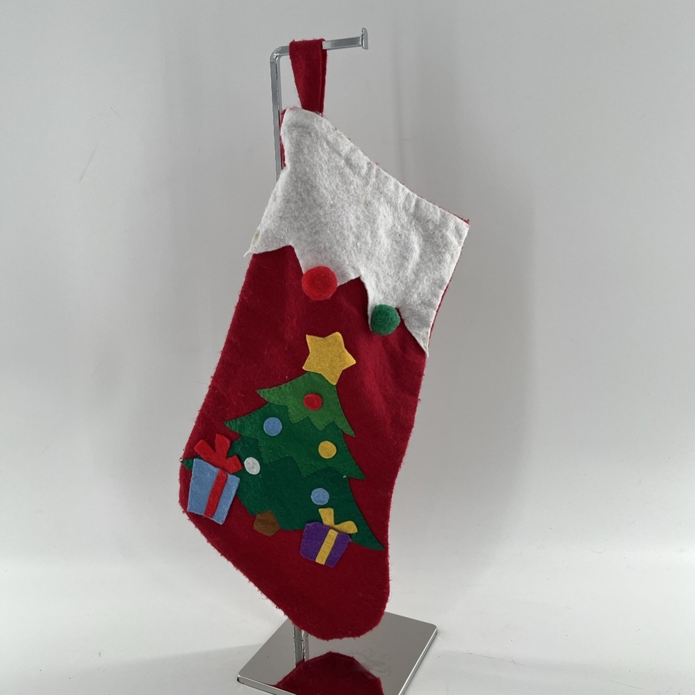 Vintage Felt Christmas Stocking Applique Christmas Tree Presents Poms Greenbrier - Picture 6 of 7